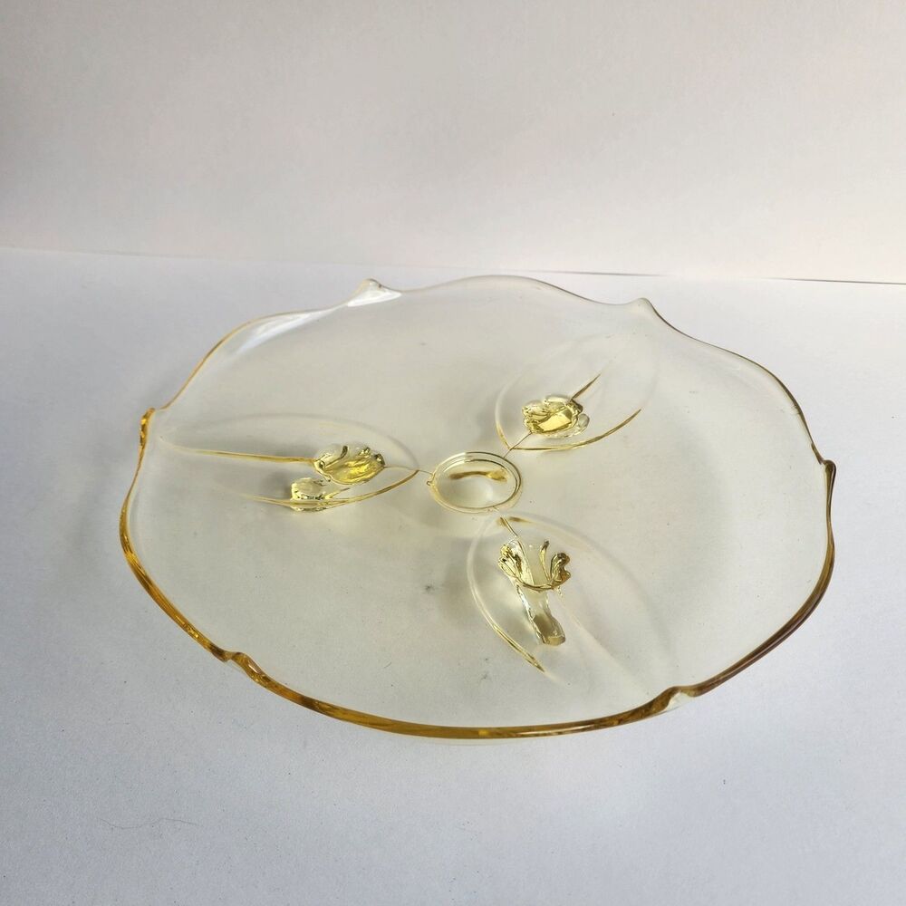 1930's Lancaster Yellow Depression Elegant Glass Petal  Spiral Footed 10"  Cake